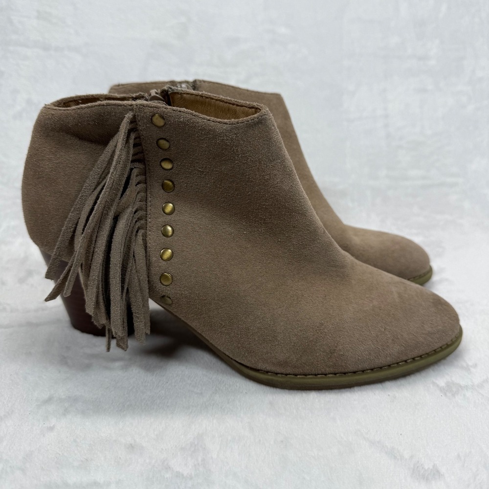 Vionic Suede‎ Fringe Ankle Booties Western Accents Taupe Brown Women's Size 9